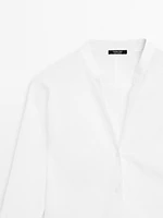 Flowing linen shirt with stand collar