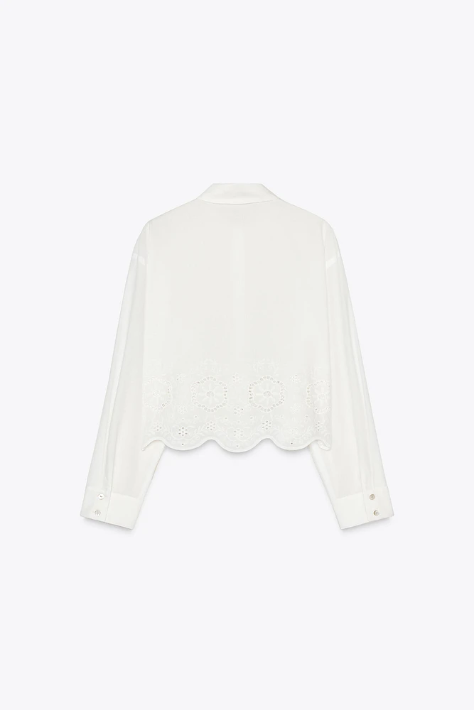 EMBROIDERED EYELET CROPPED SHIRT