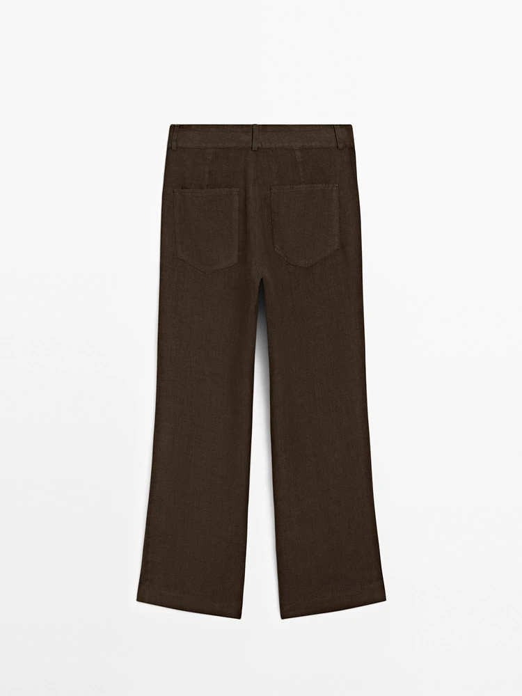 Pantalon kick flare 100 % lin