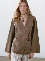 Kimono cache-cœur en cuir et daim