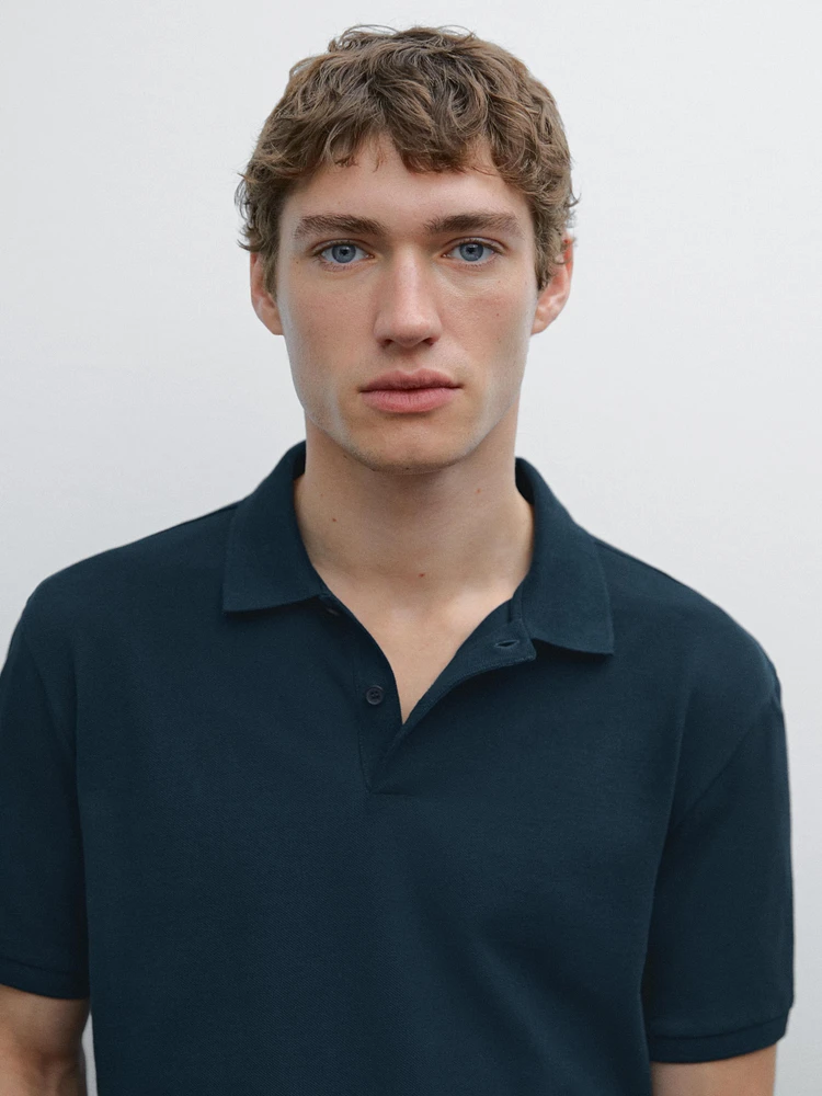 Micro textured piqué cotton polo shirt