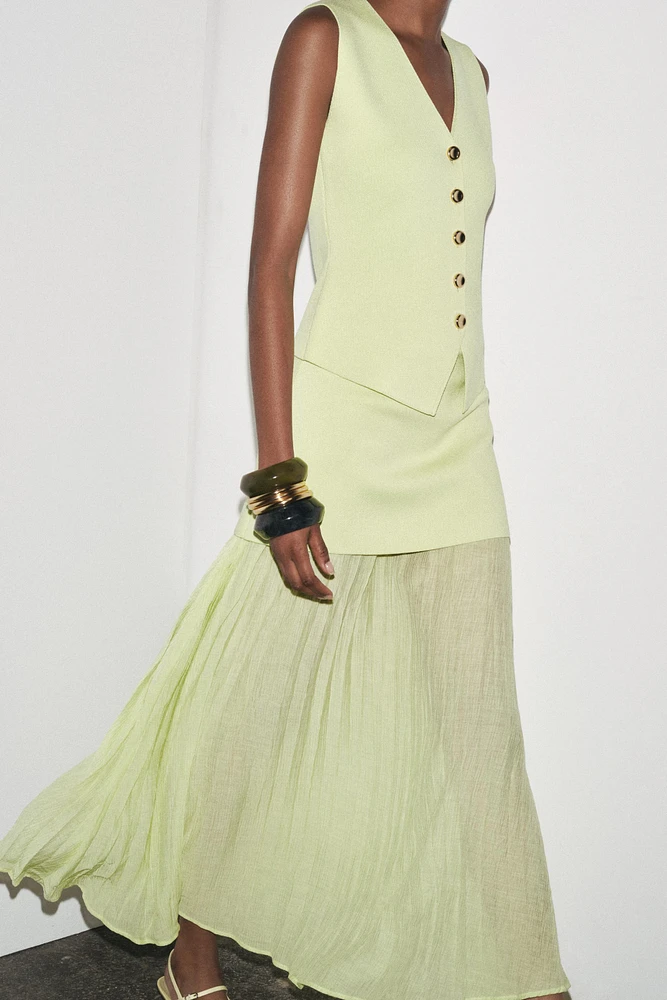 MIXED PLEATED KNIT SKIRT
