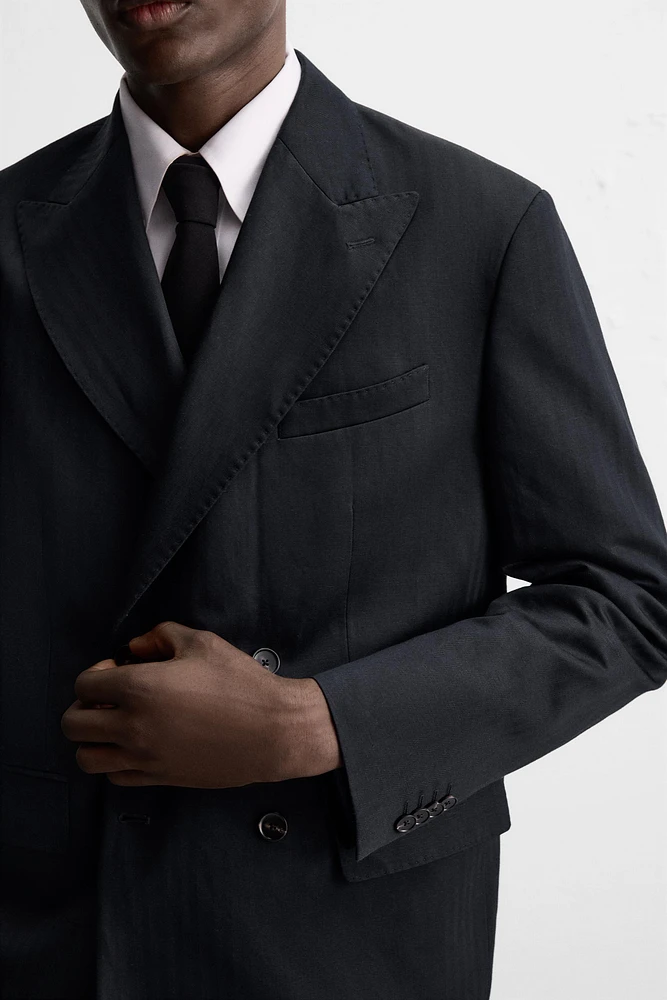 BLAZER COSTUME À CHEVRONS LIN - COTON