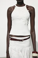 RIBBED EMBROIDERED TOP