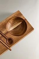 ACACIA WOOD SALT AND PEPPER SHAKER WITH DESSERT SPOONS