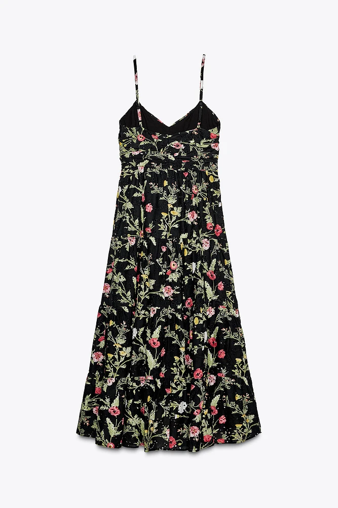 PRINTED MIDI DRESS WITH OPENWORK EMBROIDERY