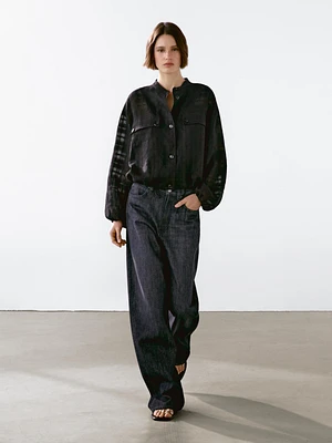 Veste bomber à carreaux en lin mélangé