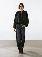 Veste bomber à carreaux en lin mélangé