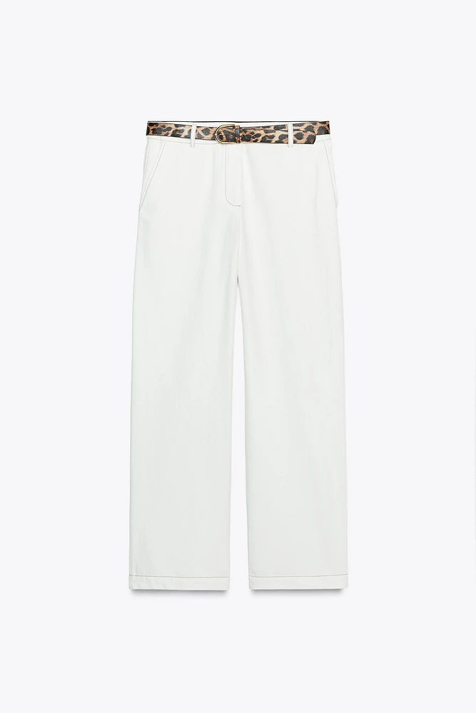 ANIMAL PRINT BELTED PANTS