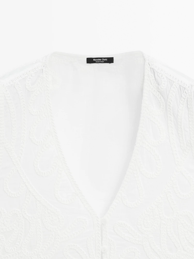 Veste sans manches brodée 100 % coton