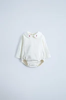 EMBROIDERED PETER PAN COLLAR BODYSUIT