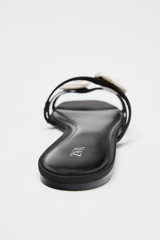 SATIN-EFFECT FLOWER SANDALS
