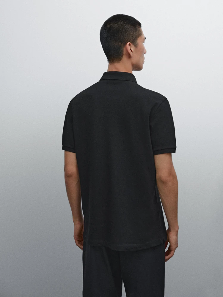 Micro textured piqué cotton polo shirt