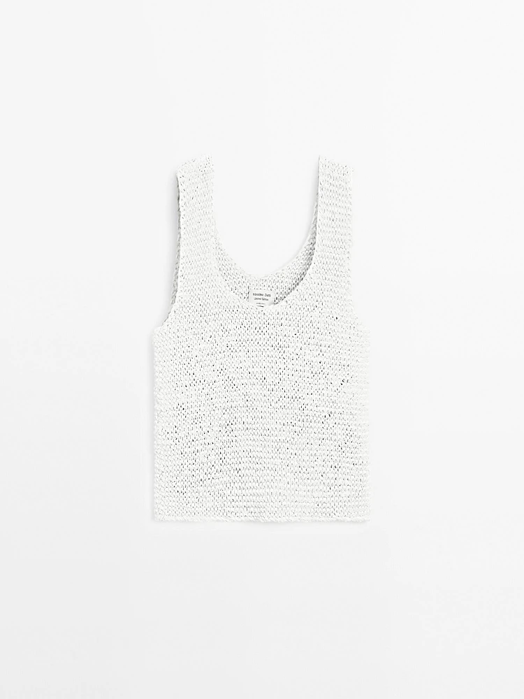 Top tressé en cuir et daim