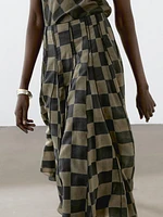 Flowing check midi skirt