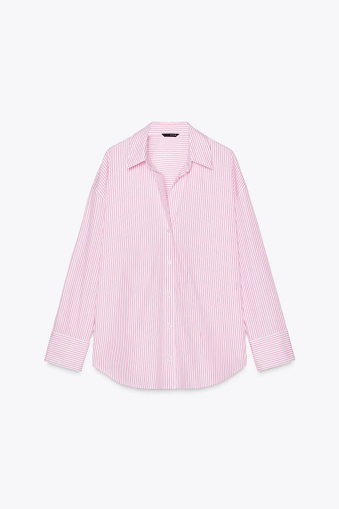 METALLIC THREAD STRIPED POPLIN SHIRT