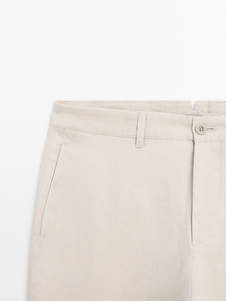 Pantalon tapered fit 100 % lin