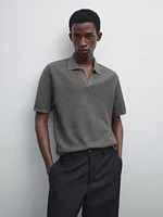 Polo en maille texturée et lin