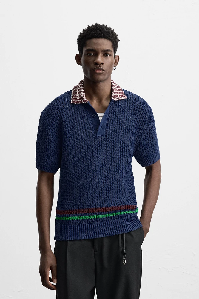 POLO EN MAILLE STRUCTURE CONTRASTE