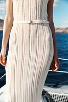 ROBE MIDI EN MAILLE POINTELLE CEINTURE