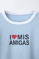 CONTRAST TEXT RIBBED T-SHIRT