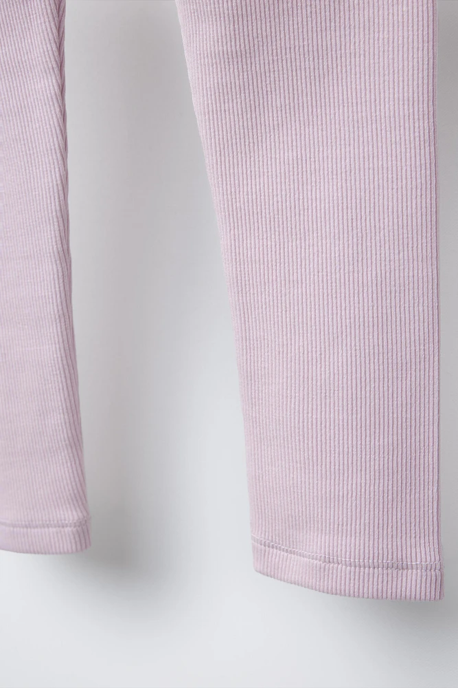 SWISS EMBROIDERED RUFFLE RIBBED LEGGINGS