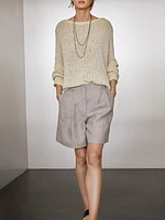 Pinstriped 100% linen Bermuda shorts