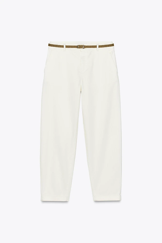 BRAIDED BELTED CHINO PANTS