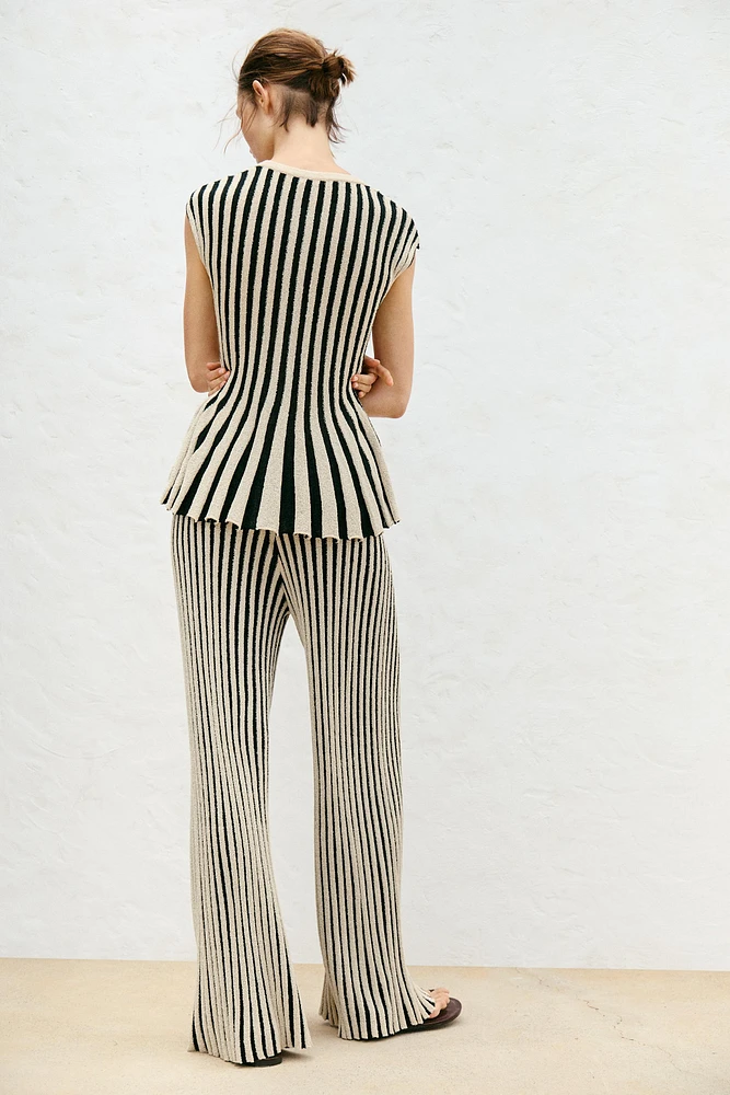 STRIPED CUT KNIT PANTS
