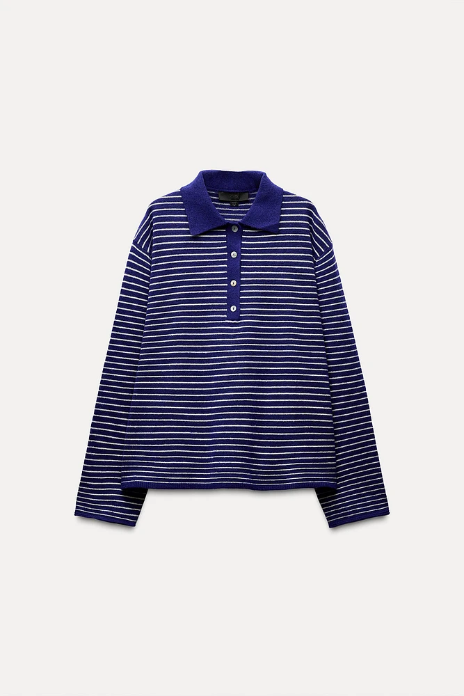 STRIPED KNIT POLO SWEATER