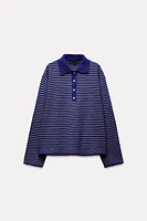 STRIPED KNIT POLO SWEATER