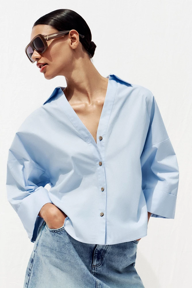 CHEMISE EN POPELINE À MANCHES LARGES