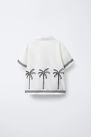 CHEMISE EN COTON ET LIN BRODÉ PALMIERS