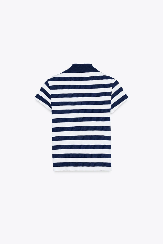 STRIPED RIBBED POLO SHIRT