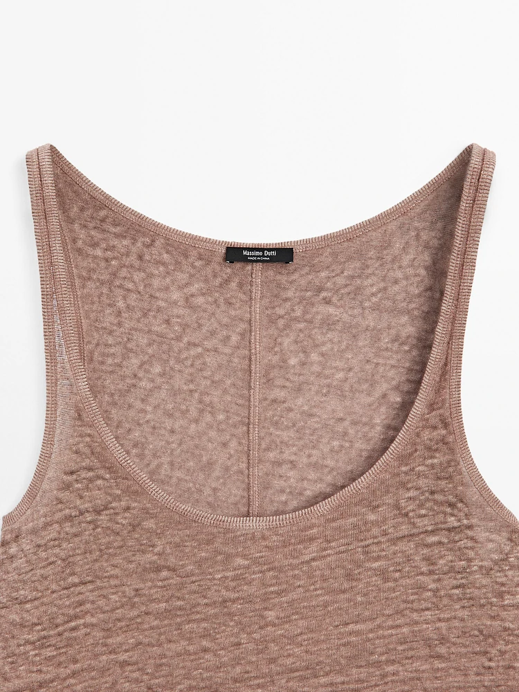 Strappy top with linen fabric detail