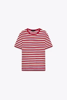 STRIPED SHORT SLEEVE KNIT TOP