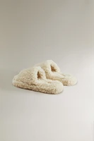 FAUX FUR PLATFORM SLIPPERS