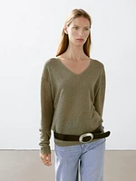100% linen V-neck sweater