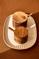 WOODEN SUGAR BOWL WITH SPOON