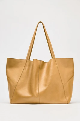 LARGE LEATHER TOPSTITCHED SHOPPER