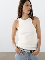 Top à encolure américaine en coton mélang