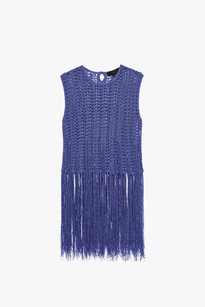 FRINGED CROCHET KNIT TOP