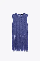 FRINGED CROCHET KNIT TOP