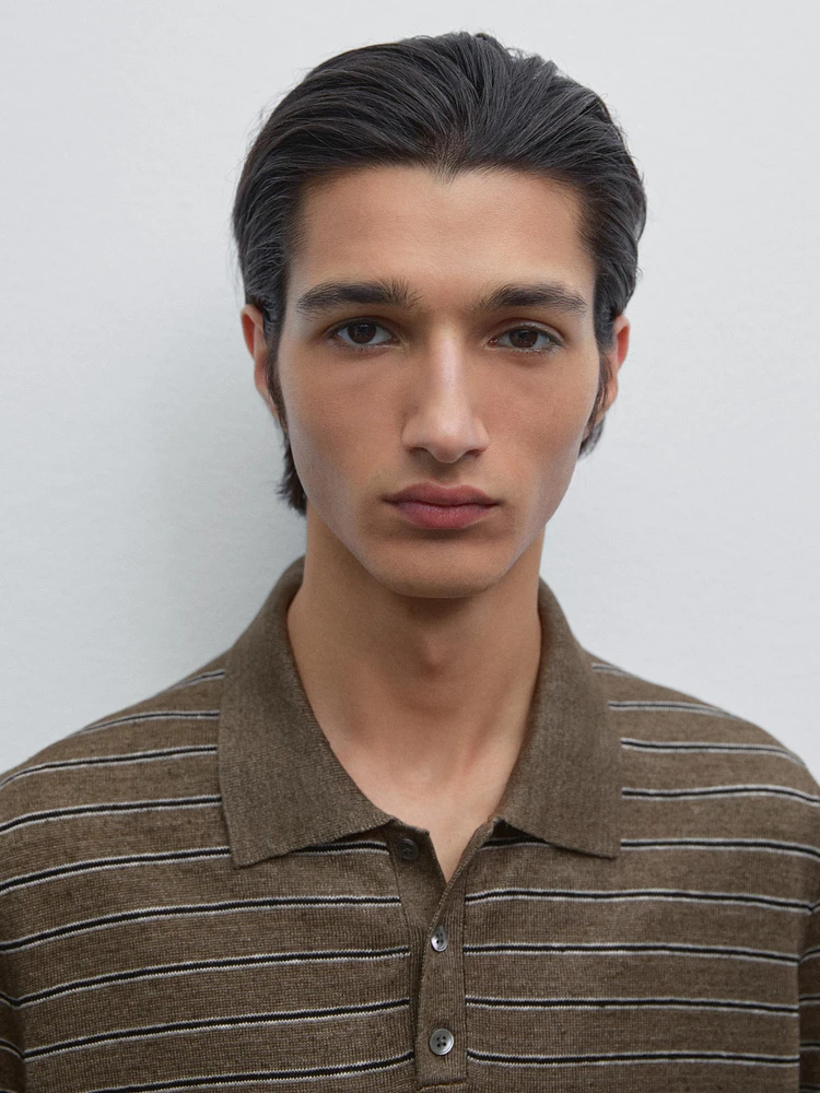 100% linen striped knit polo shirt