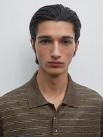 100% linen striped knit polo shirt