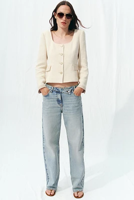 ROUND NECK TEXTURED BLAZER