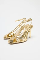 METALLIC EFFECT STRAPPY HEELED SANDALS