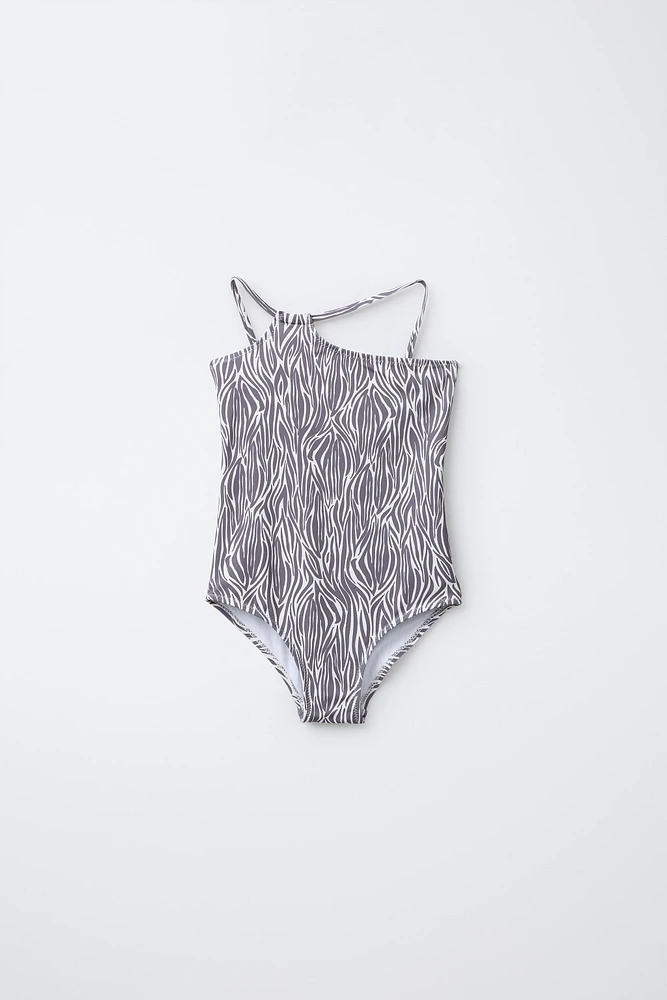 6-14 YEARS/ ASYMMETRICAL ANIMAL PRINT SWIMSUIT