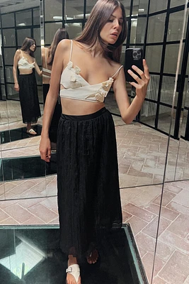 WRINKLED EFFECT MIDI SKIRT