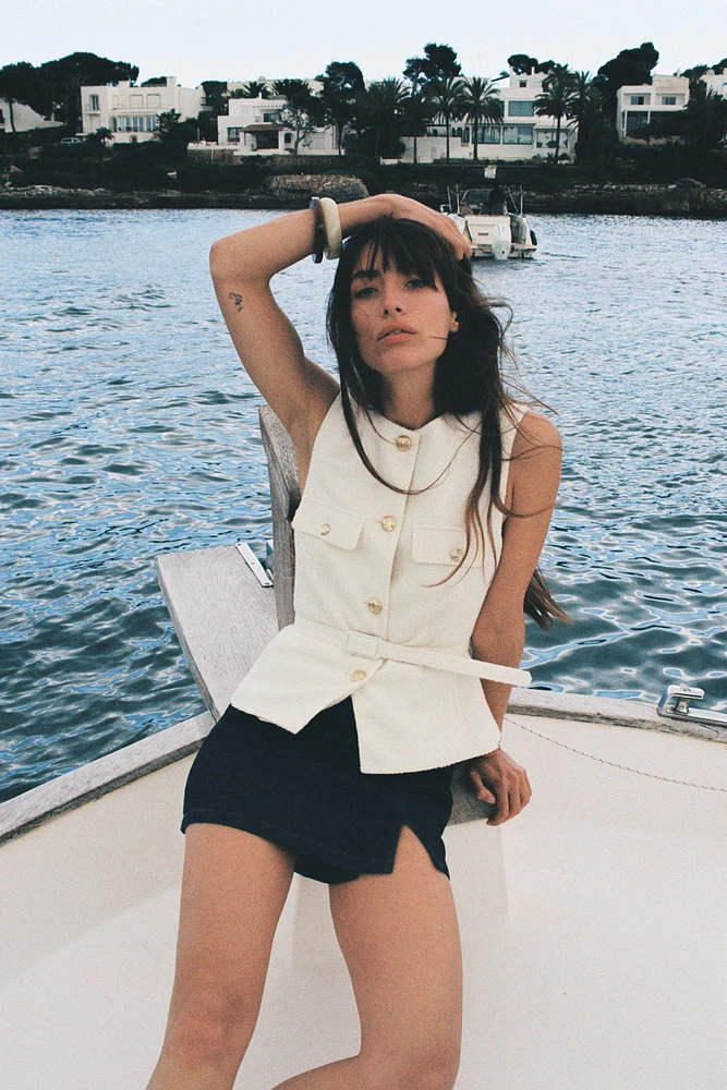 TEXTURED BELTED VEST